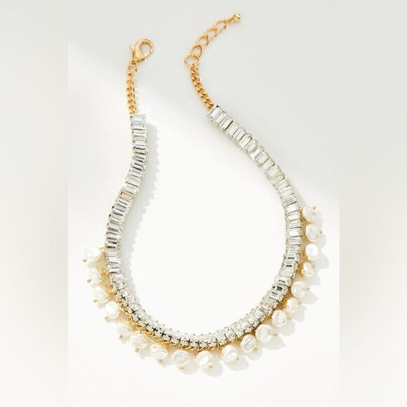 Anthropologie Pearl & Crystal Bib Necklace Pre Owned - Picture 1 of 3